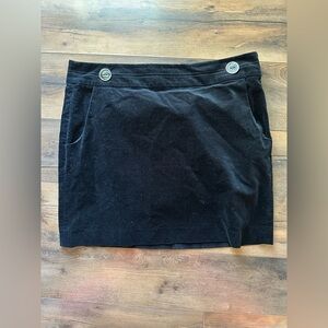 LOFT Black Velvet Mini Skirt Size 8 Button Waist Stretch Holiday Party